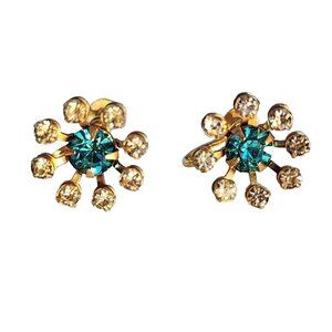 Vtg BUGBEE &NILES Signed B+N Goldtone Star Burst Rhinestone Screw-on Earrings